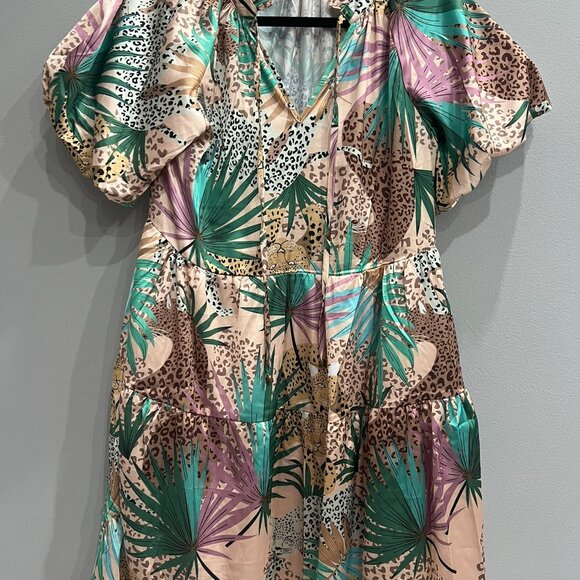 entro Dresses & Skirts - Entro Satin Jungle Tiger Dress - NWOT